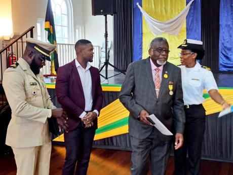 From left: Lieutenant Colonel Miguel Ferguson of the Jamaica Defence Force’s Coast Guard; Montego Bay Mayor Richard Vernon; Bishop Conrad Pitkin, the custos of St James; and Commander Tracy Box, director of the Ocean Blue Jamaica Marine Corps [OBJMC], in