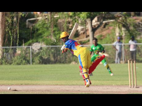 Photo by Lennox Aldred 
STETHS batsman Odane Binns plays through the leg side during an ISSA/TVJ Super 8 T20 clash against Excelsior High School at Sir P Oval in Clarendon yesterday.