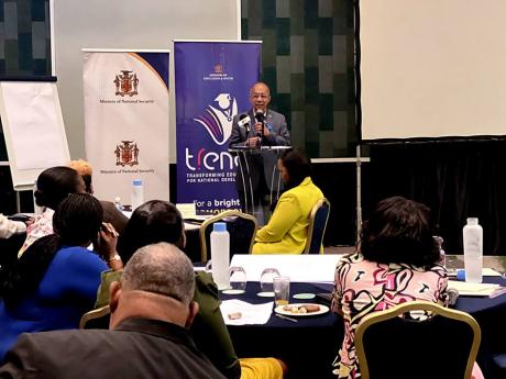National Security Minister Dr Horace Chang speaking at the Inter-Ministerial School Support Retreat at Iberostar Hotel in St James on Friday.