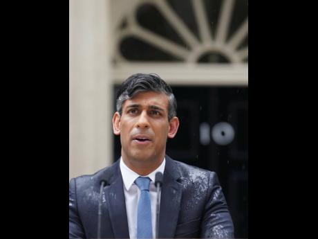 Britain’s Prime Minister Rishi Sunak delivers a statement outside 10 Downing Street, London, on Wednesday, May 22.