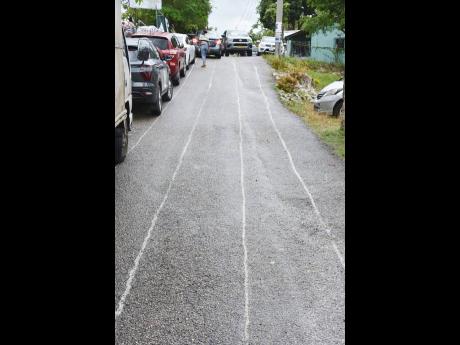 Markings made to facilitate sporting activities on the roadway leading to the Pisgah Primary and Infant School in St Elizabeth.