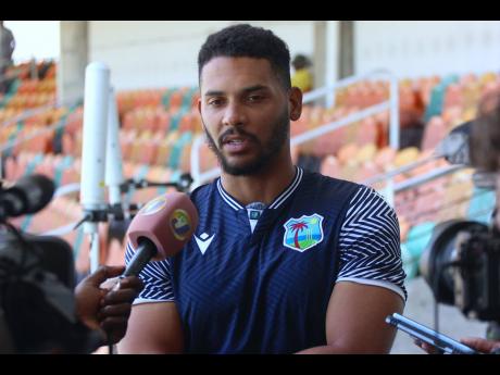West Indies captain for a three-match T20I series against South Africa, Brandon King, speaks to the media at Sabina Park yesterday.