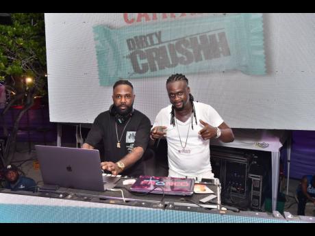 DJs Macky and Gemini delivering an energetic set at the Dream Weekend Launch Party in Negril.