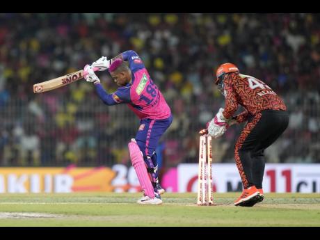 Rajasthan Royals Shimron Hetmyer is bowled by Sunrisers Hyderabad’s Abhishek Sharma during yesterday’s Indian Premier League second qualifier cricket match in Chennai, India. 
