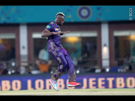 Kolkata Knight Riders and West Indies all-rounder Andre Russell breaks into a dance after taking one of his three wickets on the way to helping his team beat the Sunrisers Hyderabad at the Chidambaram Stadium in Chennai, India, yesterday.