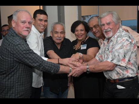 It was a reunion of sorts as Caribbean Shipping Association President Marc Sampson (left) was joined by predecessors (from second left) Juan Carlos Croston, Caros Urriola, Corah Ann Robertson-Sylvester, Rawle Baddaloo and Frank Wellnitz at the welcome rece