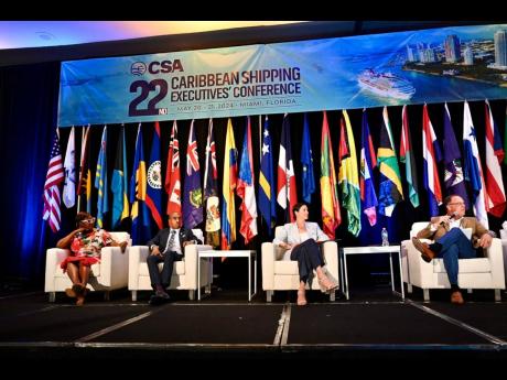 The conference’s audience was captivated by this discussion on recruiting and retaining women in maritime careers, led by (from left) Dr Evette Smith Johnson, president of Women in Maritime (Caribbean); Professor Andrew Spencer, president of the Caribbea