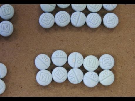 
This undated photo provided by the Cuyahoga County Medical Examiner’s Office in Ohio, United States, shows fentanyl pills.