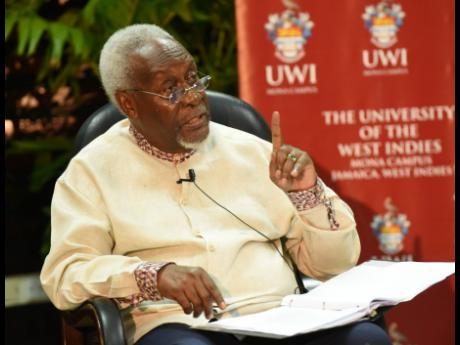 Former Prime Minister PJ Patterson during his Reasoning about the Jamaican Constitution with members of the public at the Faculty of Law, UWI Mona.