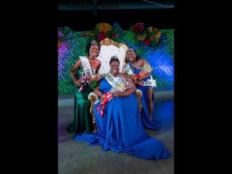 Newly crowned Miss St Elizabeth Festival Queen, Omolora Wilson, is flanked by first runner-up Kevena Rowe, and second runner-up Mackala Chambers.
