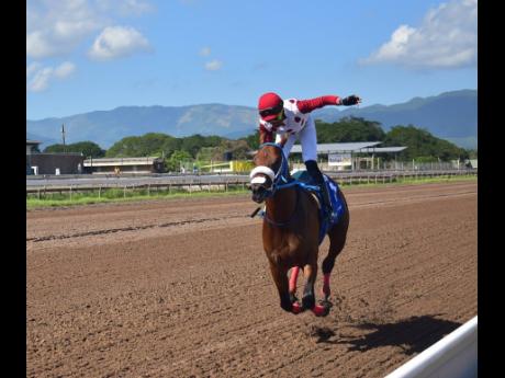 FUNCAANDUN, ridden by Shamaree Muir, easily wins the RIMSKY Trophy, a three-year-old and upwards restricted allowance stakes over six furlongs at Caymanas Park on January 20. 