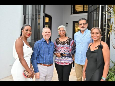 From left: Nadine Thomas, assistant vice president, Private Wealth, NCBJ Capital Markets Limited; Bruce Bowen, CEO of National Commercial Bank Jamaica Limited; Maxine and Kiran Banhan, founders of K-Ban Hardware Limited, and Suzanne Bowen gathered to comme