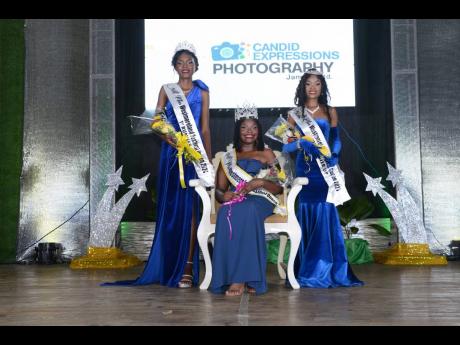 Newly crowned Miss Westmoreland Festival Queen Sherona Small (centre) is flanked by first runner-up, Ashley Stewart (left), and second runner-up, Shada Noble.