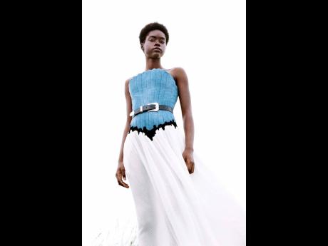 A mainstay for Uruguayan American fashion designer Gabriela Hearst, SAINT’s in-demand African star in a bustier ensemble from the new collection.