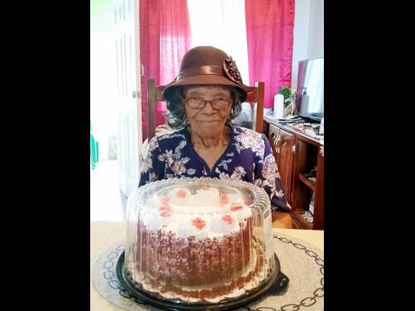 Centenarian Edna Barnett with her birthday cake.