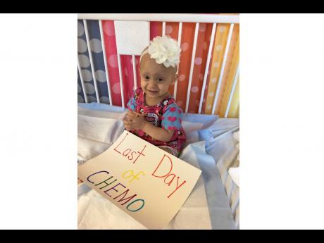Giada Demma, one-year old, at NYU Langone Medical Center on October 17, 2017, as she finishes chemotherapy for cancer. Her cousin Guiliana, inspired by Giada’s hospital stay and the sight of her in a drab gown, learned to sew and now creates colourful, t