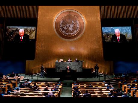 Palestinian President Mahmoud Abbas addresses the 77th session of the United Nations General Assembly on September 23, 2022, at the UN headquarters. 