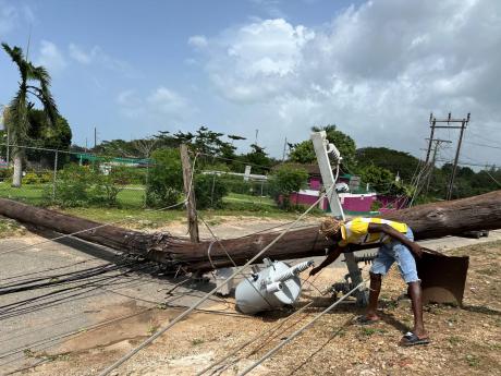 Torn-down light posts affected residents of Zion in Martha Brae, Trelawny following the passage of Hurricane Beryl on Thursday, July 4.