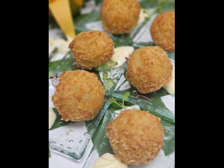 Sweet potato saffron croquettes with lemon garlic mayo.