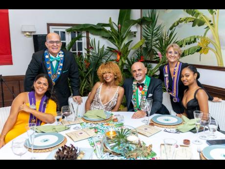 From left: Dame Samantha Watson; Chavalier Larry Watson; Danielle Lewis; Commandeur Bailli de la Jamaïque, Pierre Battaglia; Dame Diana Dominguez, and Monique Williams.