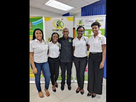 Lanisia Rhoden (right), chief executive officer and founder of Link Your Purpose, and her team members (from left) Hannajoye Gilling, digital marketer; Anni-Vee Moore, administrative coordinator; Horace Palmer, finance officer; and Toni-Ann Williams, progr