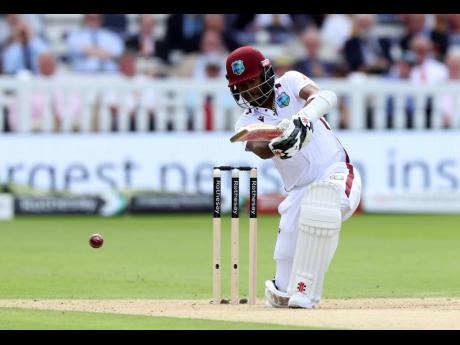 West Indies’ Kraigg Brathwaite bats on day two of the first Test match against England at Lord’s Cricket Ground, London on Thursday July 11.