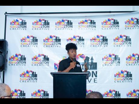 Andrea Dempster Chung, Executive Director, Kingston Creative delivering remarks at the launch of The Downtown Kingston Transformation Programme Phase II on Wednesday, July 24 inside the F&B Downtown restaurant. 