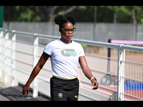 Tia Clayton struts on to le Complexe Sportif de l’Île-des-Vannes track as she gets ready for her Olympic debut in Paris, France. 