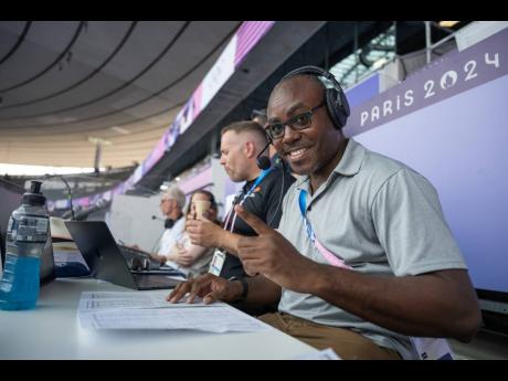 Jamaican track and field announcer Donald Smith (right) at the Stade de France, Paris, France, on Thursday, August 1, 2024. 