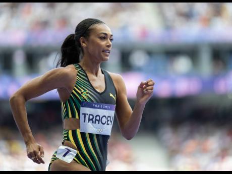 Jamaica’s Adelle Tracey competes for a spot in the 800m semi-finals in the women’s 800 metres repechage at the Stade de France yesterday.