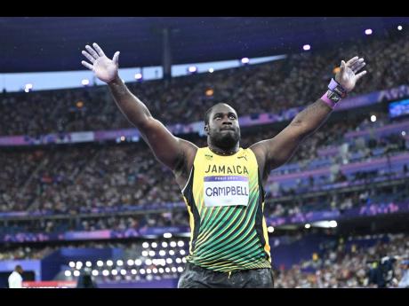 Rajindra Campbell reacts to a throw of 22.15 metres in the men’s shot put at the Stade de France in Paris, France, yesterday. 