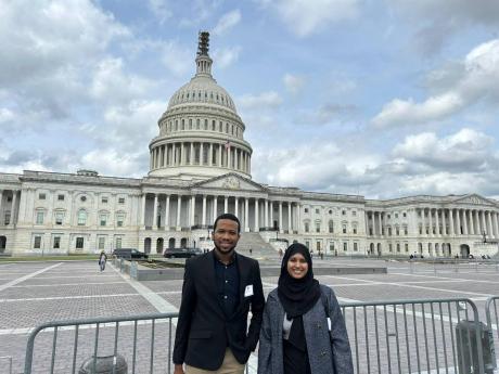 David Salmon and Commonwealth Caribbean Rhodes Scholar Alyssa Mohammed in front of the US Capitol.