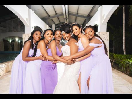  Shasha-Marie is flanked by her bridal party (from left) Michaella Christie, Daniella Webby, Shaneeli Gibson-Gordon, Thejasree Pulikanti and Regina Graham. 