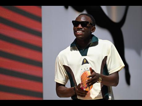 Jaydon Hibbert, Jamaican triple jumper, reacts during a PUMA media day at Mob House, Staint-Ouen-sur-Seine, in Paris, France, on Wednesday, July 31.