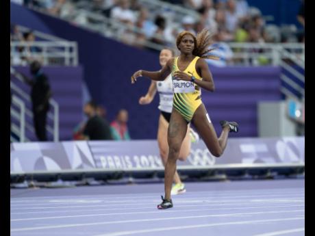 Shiann Salmond crosses the line third in a personal best 53.13 seconds and qualifies for the final of the women’s 400-metre hurdles at the Stade de France yesterday.