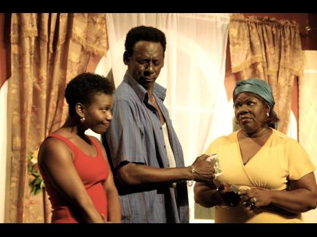 From left: Keniesha Bowes, who played the role of Ann; Ronald Goshop, Grease and  Dorothy Cunningham, Aunt Hilda, in a scene from ‘Moon River’ at the Centerstage theatre in 2008.