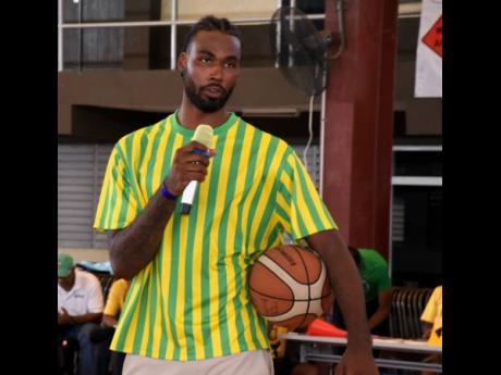 Houston Rockets’s Tari Eason addressing the players during three-day  JamRockers Under-17 Basketball Classic at the Montego Bay Community College on Sunday, August 18, 2024.