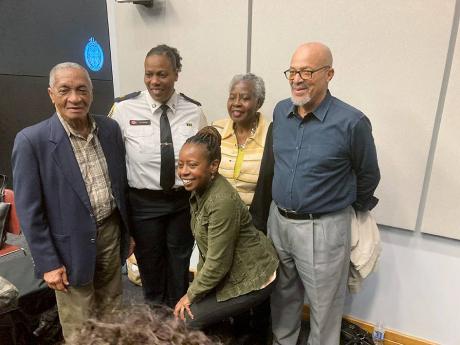 Jamaican Canadian Association (JCA) past presidents with  Clarke(from left) are: Roy Williams, Valarie Steele and Herman Stewart. Audrey Campbell is kneeling. 