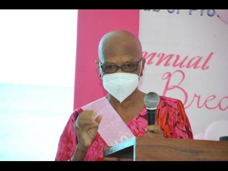 Nurse Llauna Humphries addressing guests at the Kiwanis Club of Providence Montego Bay’s Breast Cancer Run launch on Thirsday. The run is being staged on Sunday, October 27, in Montego Bay, St James.