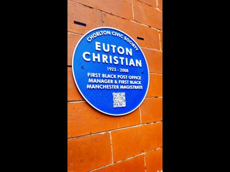 The Blue Plaque which was unveiled in honour of Jamaican Euton Christian at the house where he lived in Chorlton, Manchester.