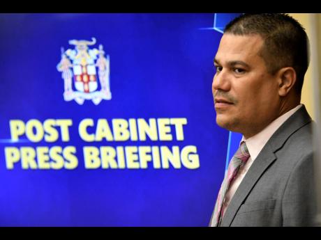 Senator Matthew Samuda at a previous post-Cabinet press briefing. 