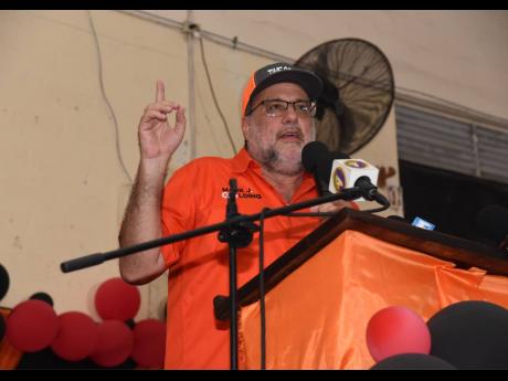 Opposition Leader Mark Golding addresses People’s National Party supporters during a meeting at the Manning’s School in Savanna-la-Mar, Westmoreland. 