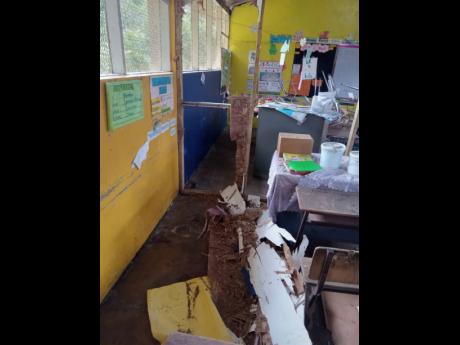 A pest-ravaged classroom at Tulloch Primary in St Catherine.