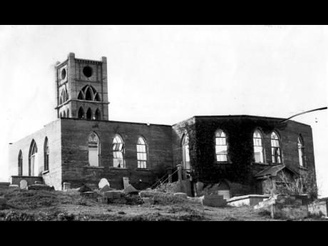 September 1988: This is what Hurricane Gilbert has left of the church of the Society of Friends (Quakers) on the grounds of Happy Grove High School In Portland.