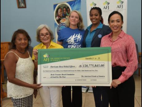 From left: Joyce Perry, wife of US Ambassador Nick Perry; Thalia Lyn, chairman of the NCB Foundation; Laura Henzell, former director and volunteer of the BREDS Treasure Beach Foundation; Kivette Silvera-Stephens, executive director of Food For the Poor Jam