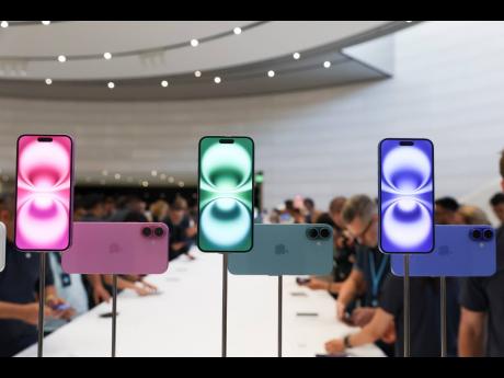 The Apple iPhone 16 is displayed during an announcement of new products at Apple’s headquarters on Monday, September 9, 2024, in Cupertino, California.