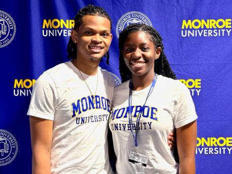 Jamaican students at Monroe University; Demetri Singh (left) from St. Elizabeth and 
Aeja Clarke from St. Ann.