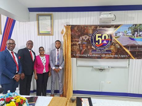 From left: Ricardo Bennett, principal of the Sam Sharpe Teachers’ College [SSTC] in St James; Reverend Robert Edwards, president of the SSTC Alumni’s local chapter; Tracey Thakur-Holness, principal lecturer and chairperson of the SSTC’s 50th annivers