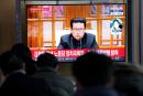 People watch a TV showing a file image of North Korean leader Kim Jong Un shown during a news programme at the Seoul Railway Station in Seoul, South Korea yesterday.
