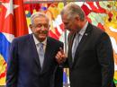 
President of Mexico Andrés Manuel López Obrador (left) and President of Cuba Miguel Diaz Canel chat after signing bilateral agreements at Revolution Palace in Havana, Cuba on May 8, 2022.